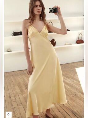 ZARA GATHERED SATIN EFFECT MIDI DRESS